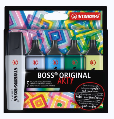 Estuche 5 marcadores fluorescentes stabilo boss arty pastel colores frios