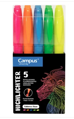 Marcador Fluorescente Pen Highlighter Campus University Colores Neón 5 unid.
