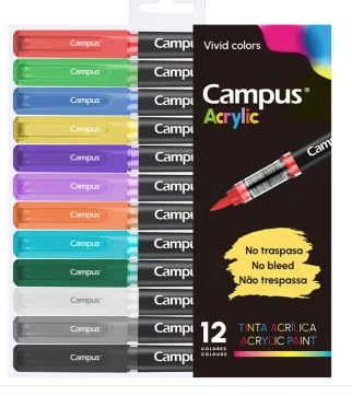 Rotuladores Acrílicos Campus Acrylic Punta Pincel 12 colores Vivos