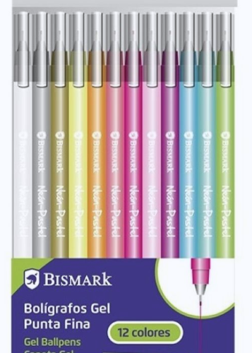 BLISTER 12 BOLIGRAFOS DE GEL PUNTA FINA COLORES NEON PASTEL