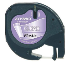 CINTA DYMO LETRATAG PLASTICO NEGRO/TRANSPARENTE 12MMX4M.