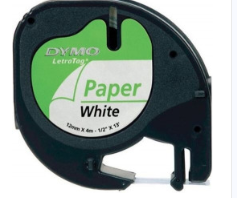 CINTA DYMO LETRATAG PAPEL NEGRO/BLANCO 12MMX4M